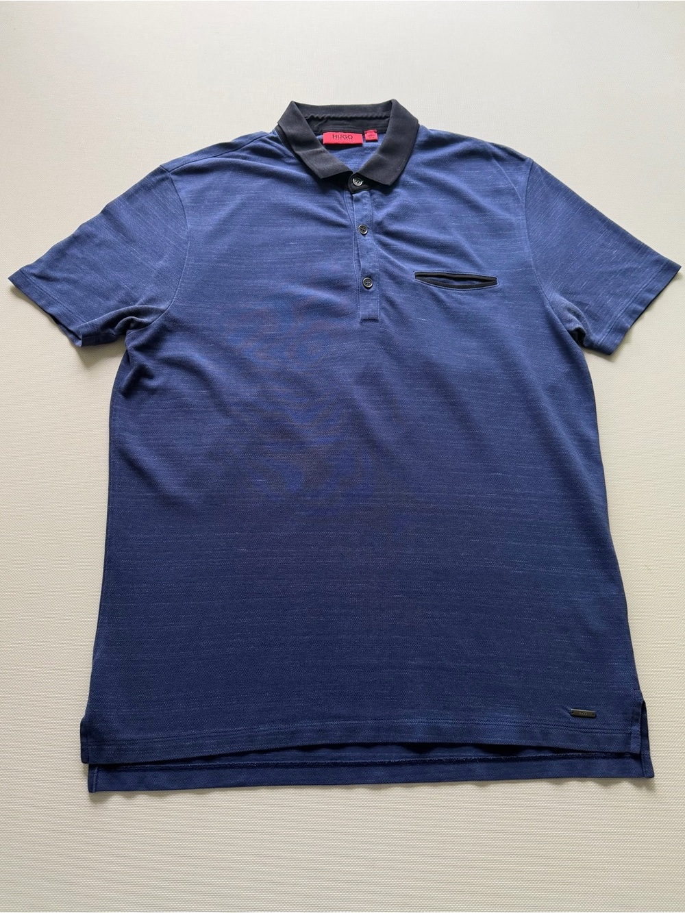 HUGO Blue Polo with Black Contrast Collar
